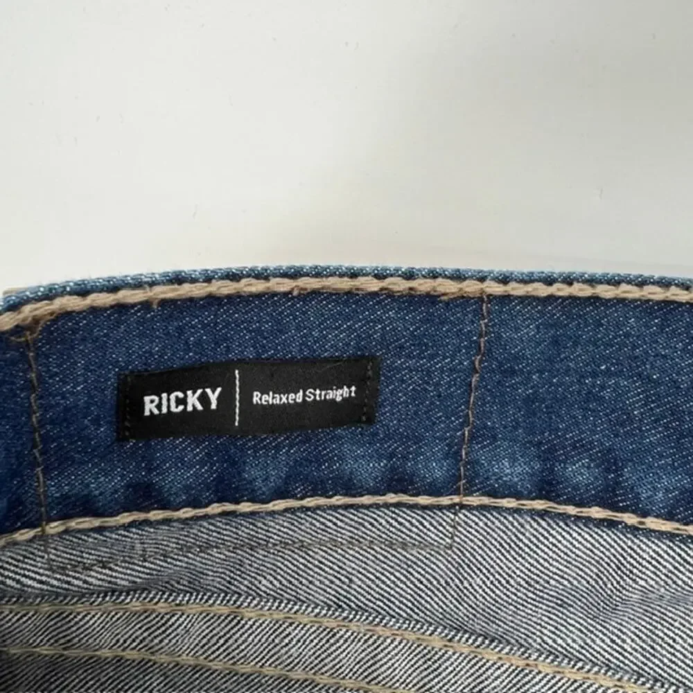 True Religion Ricky Flap Big T Relaxed Straight Denim Jeans Mens 42 100% Cotton